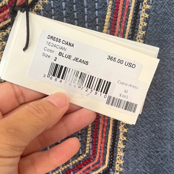 ba&sh Sz M Ciana Midi Lined Organic Cotton Dress V Neck Elbow Sleeves - Picture 8 of 11